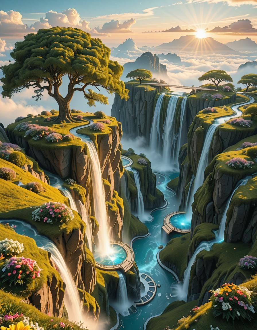 A mesmerizing celestial background featuring an otherworldly paradise. Towering crystalline mountains with peaks that glow...