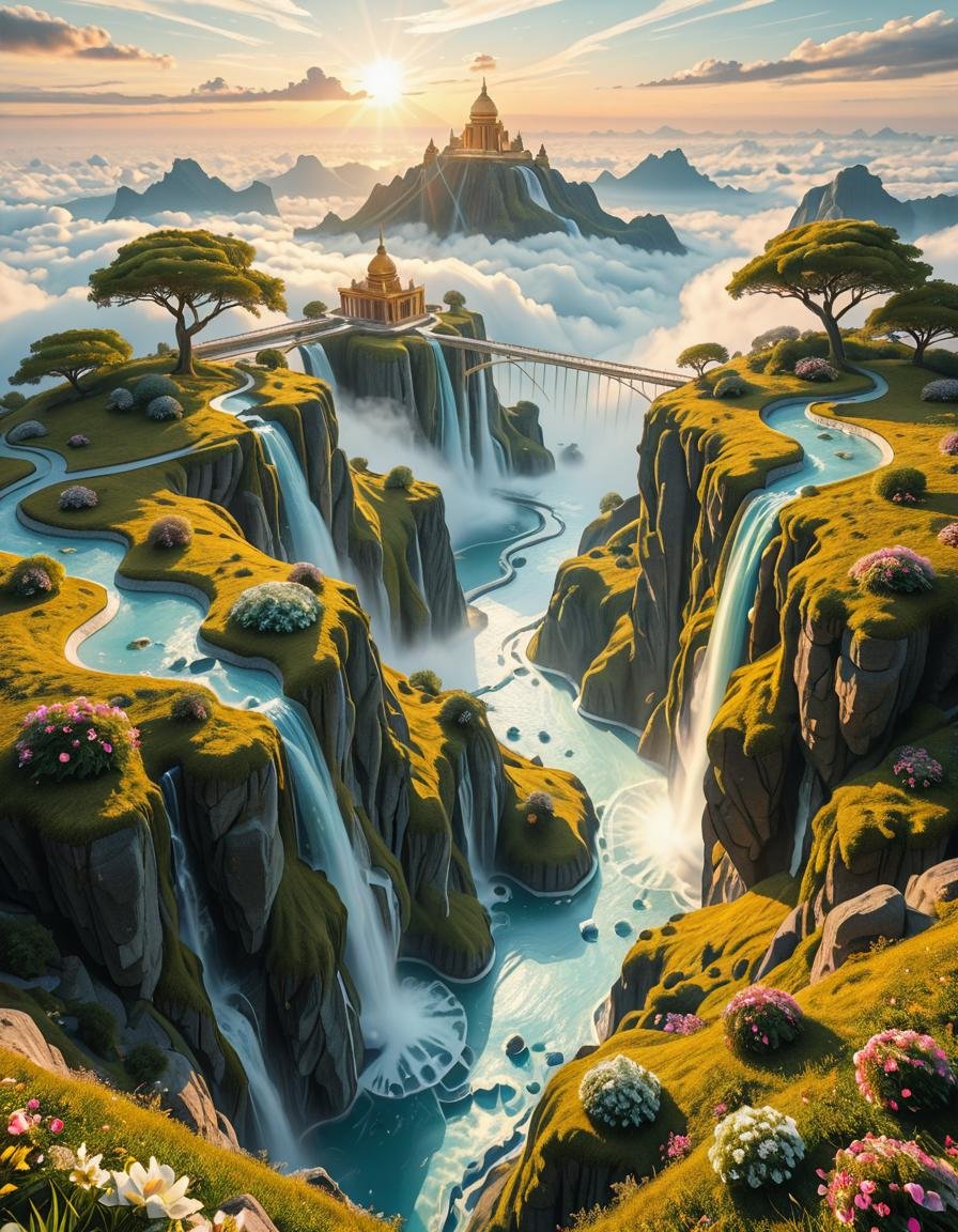 A mesmerizing celestial background featuring an otherworldly paradise. Towering crystalline mountains with peaks that glow...