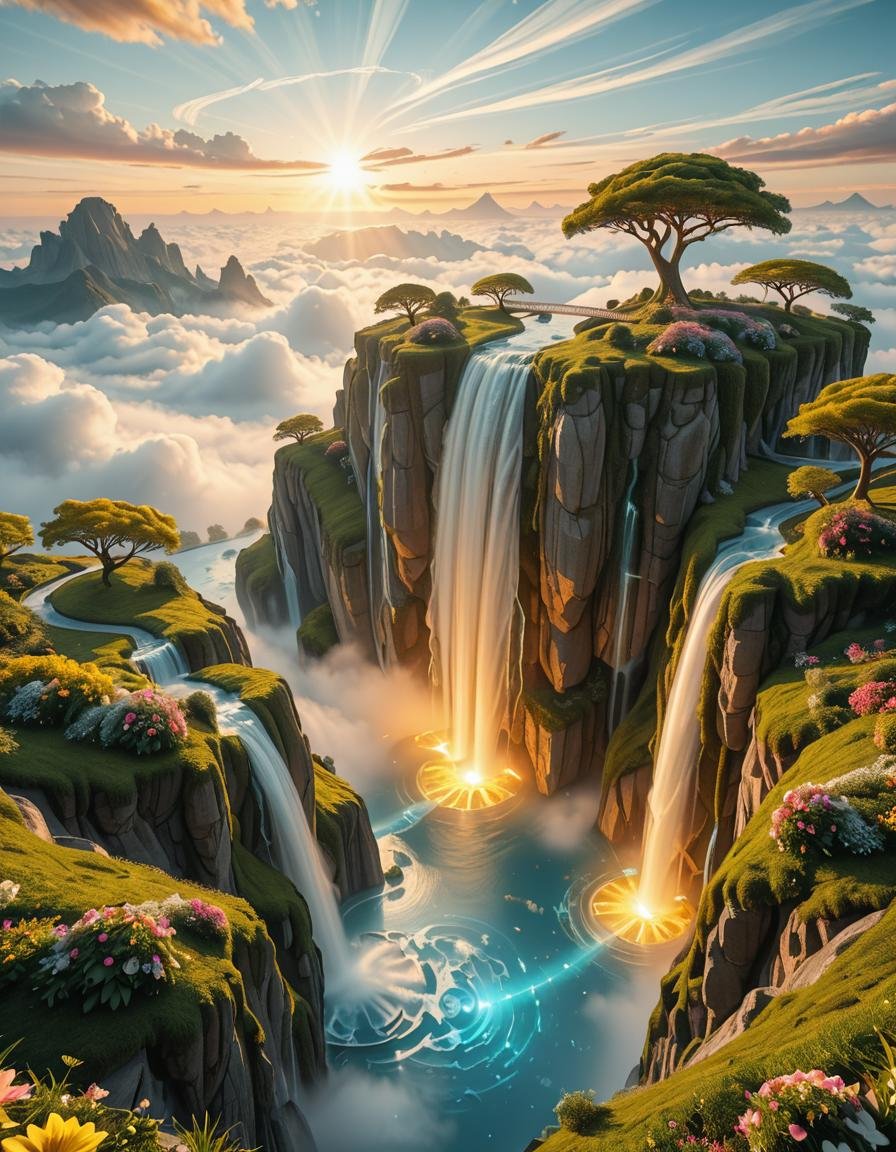 A mesmerizing celestial background featuring an otherworldly paradise. Towering crystalline mountains with peaks that glow...