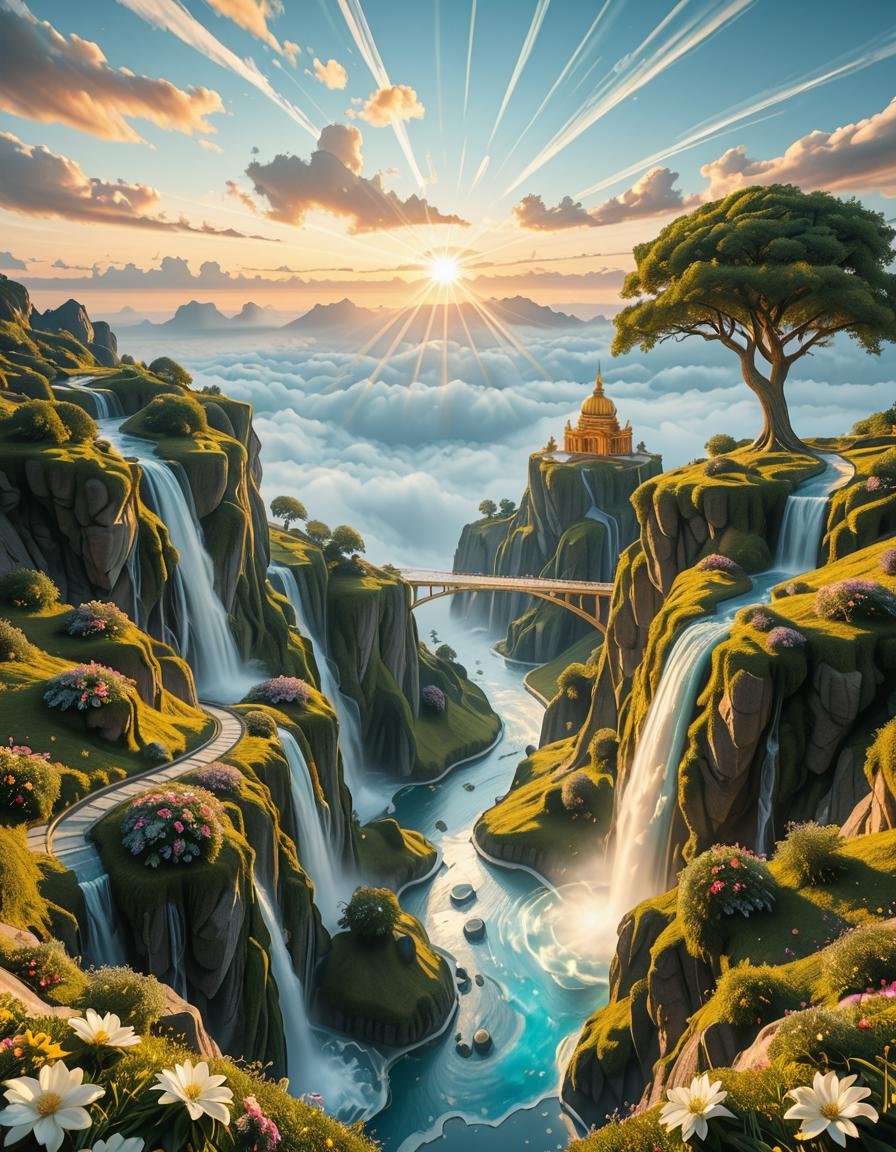 A mesmerizing celestial background featuring an otherworldly paradise. Towering crystalline mountains with peaks that glow...
