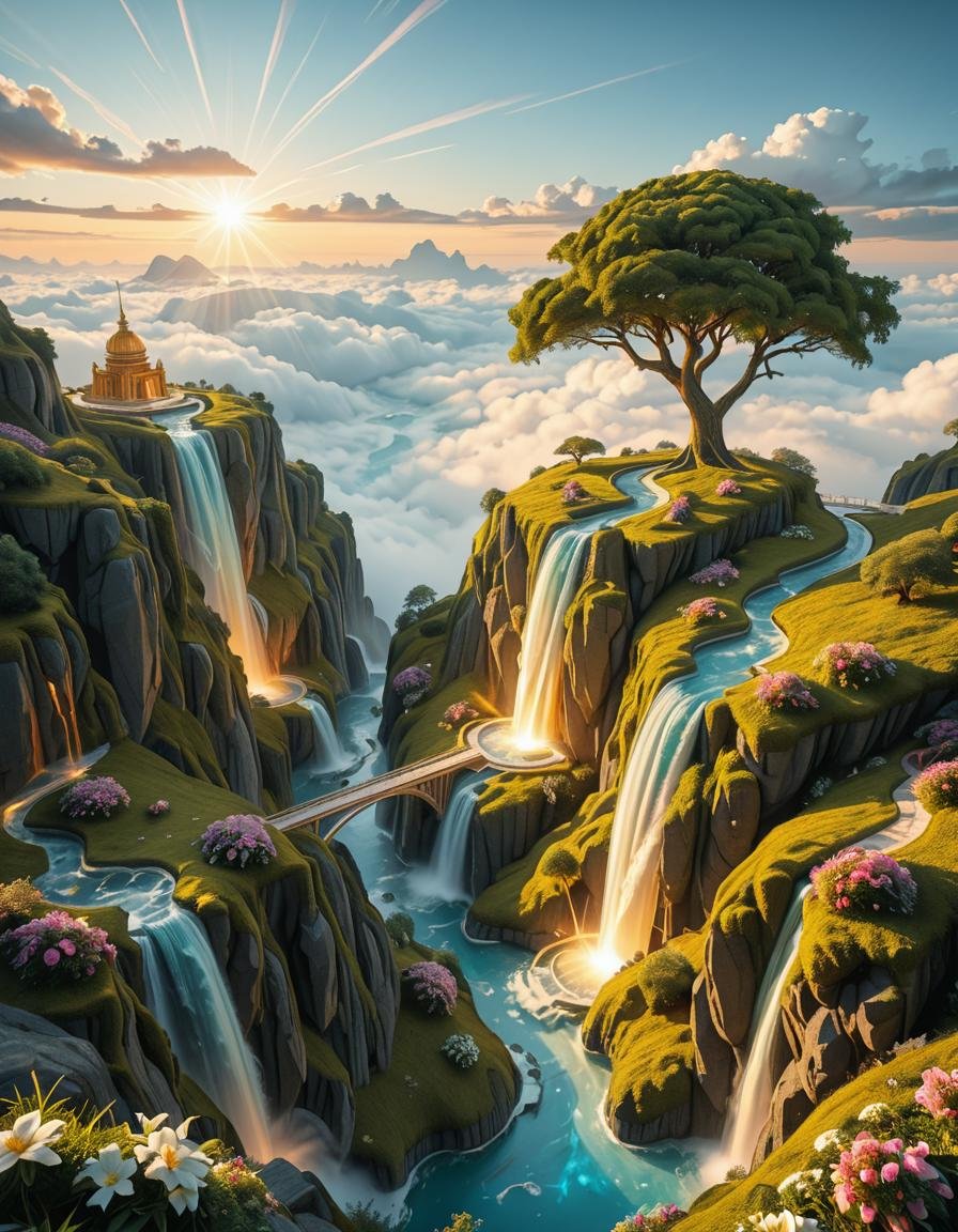 A mesmerizing celestial background featuring an otherworldly paradise. Towering crystalline mountains with peaks that glow...