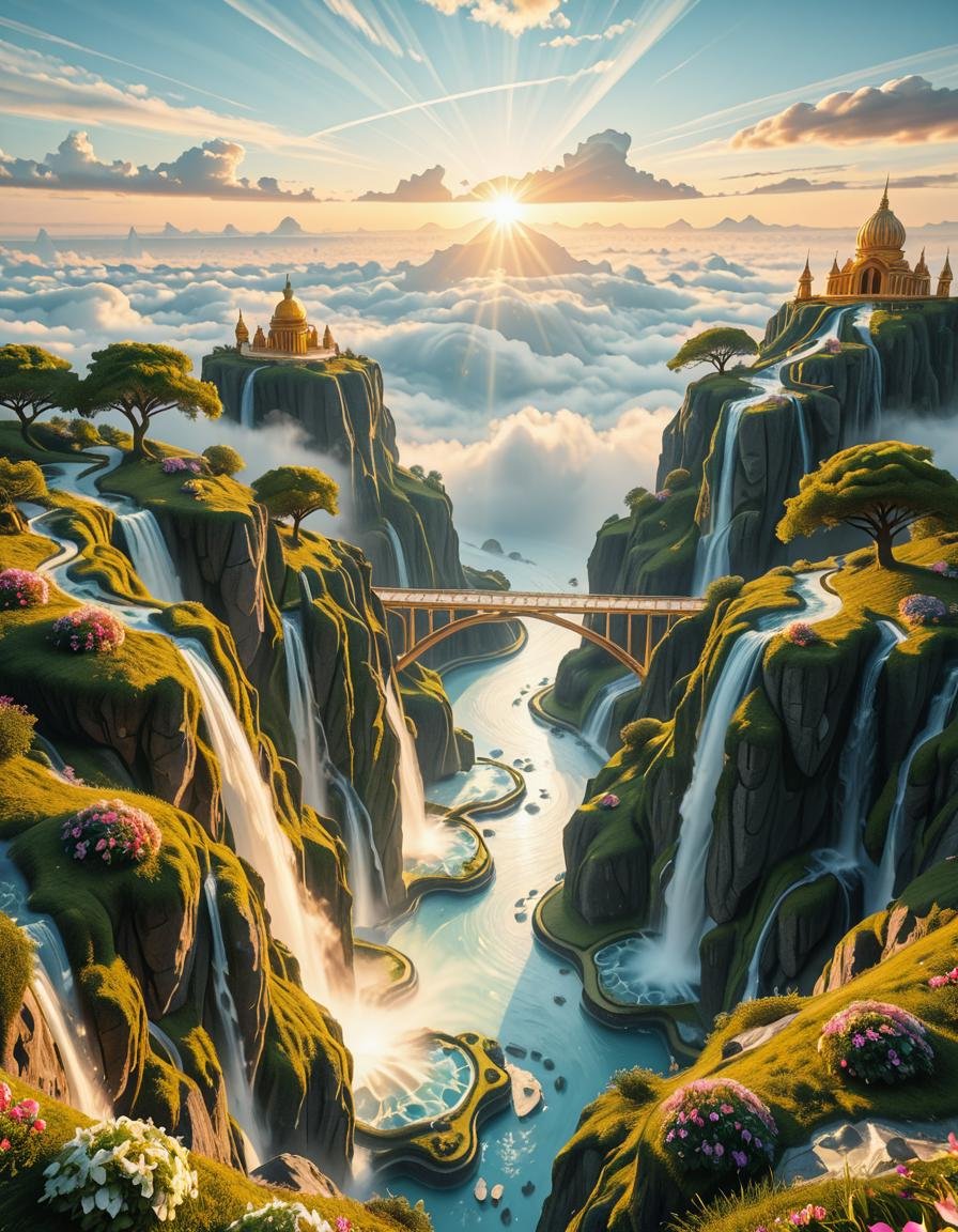 A mesmerizing celestial background featuring an otherworldly paradise. Towering crystalline mountains with peaks that glow...