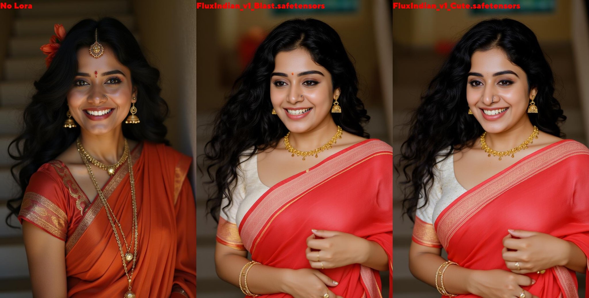 Cropped image of an indian woman from head to breasts.,  She is wearing a blouse with designer border and a saree with des...