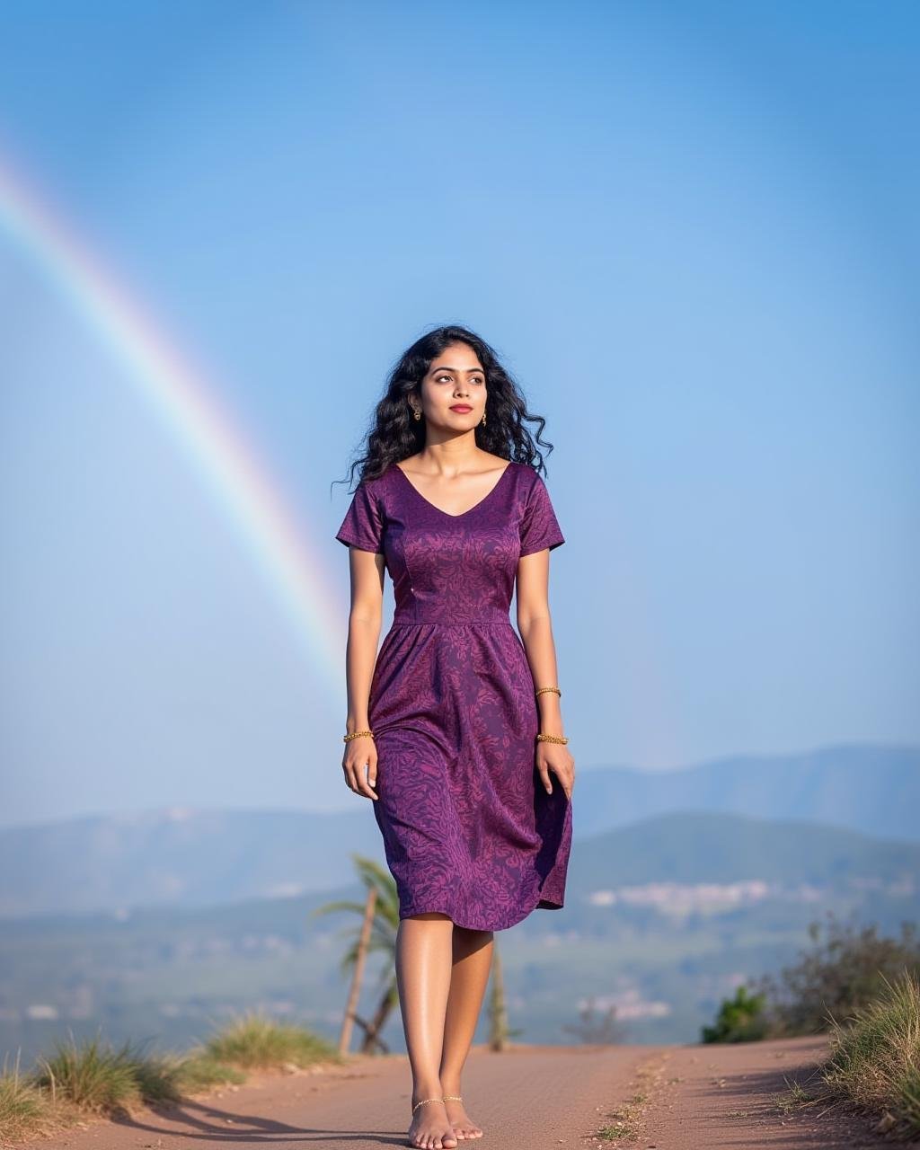 Full size image of an indian woman from head to toe.She is wearing a indian night dress.Curly Frizzy Hair.She has a sexy f...