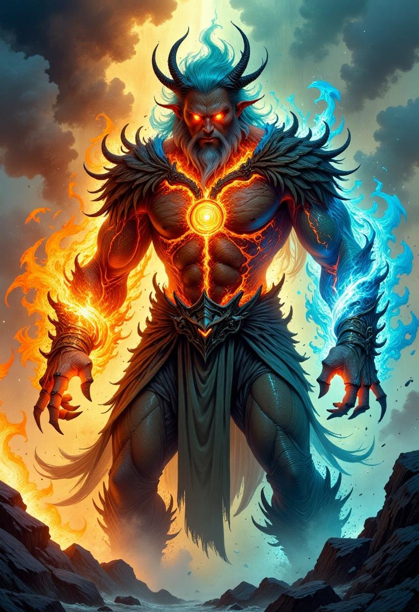 alieffp,  A powerful ever-shifting elemental being with a body composed of swirling fire water earth and air. His form is...