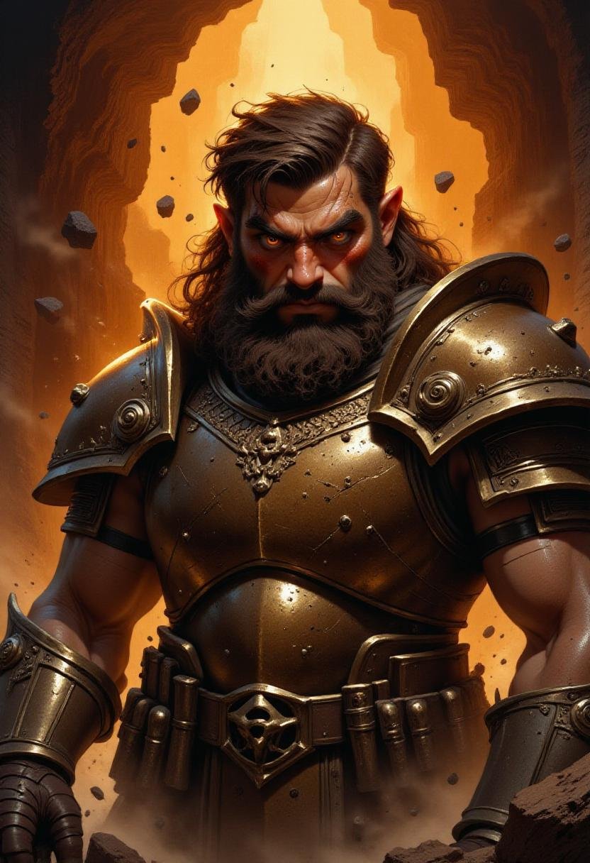 alieffp_v2,  a waist up portrait of a stout bearded earth element warrior from a fantasy kingdom in a grim and dark fantas...