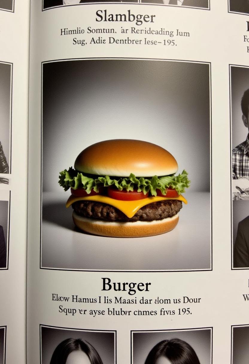 This image is a photograph of a high school yearbook page,  focusing on a specific section dedicated to the "Burger" secti...
