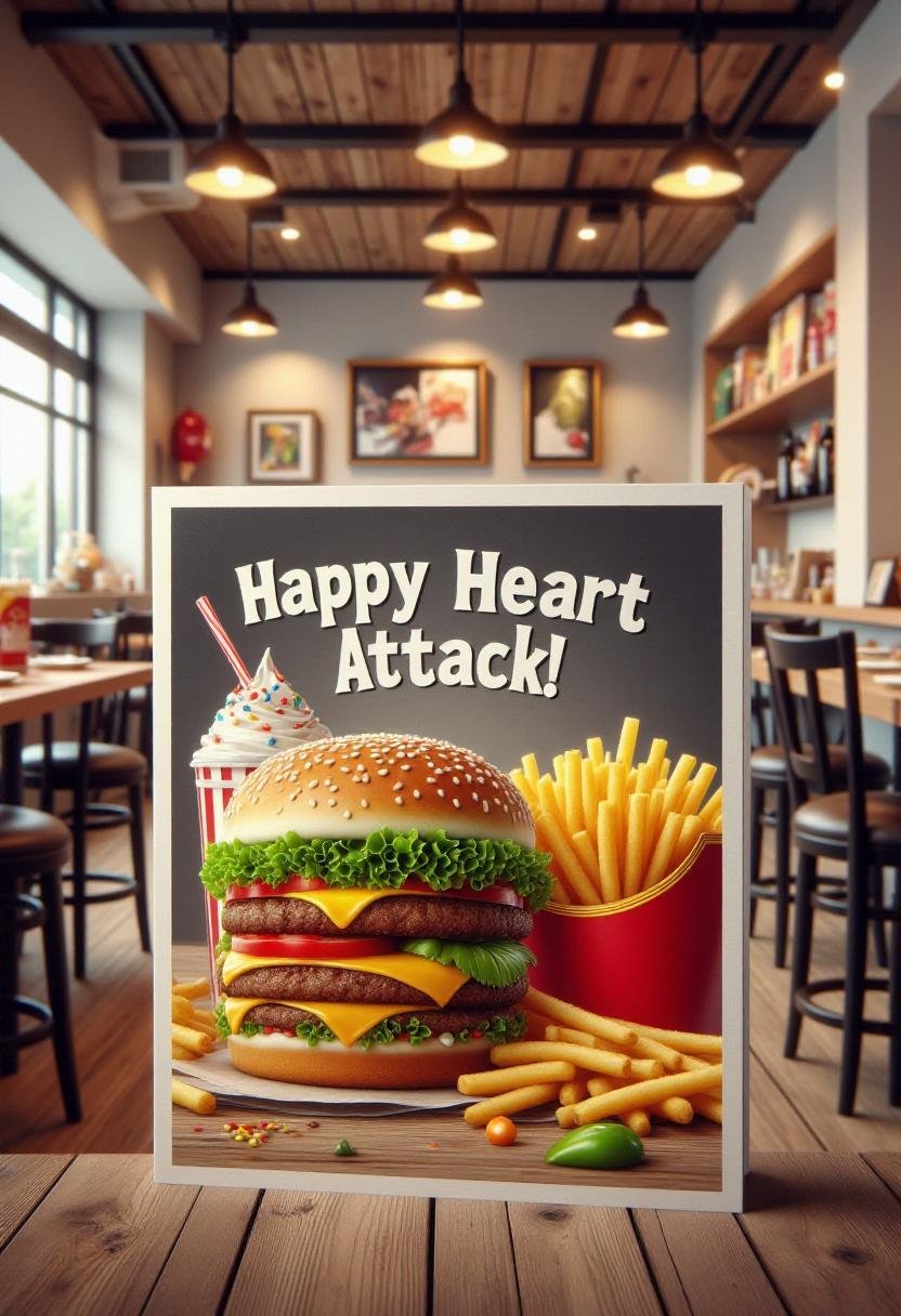 This is a highly detailed,  digitally rendered image of a greeting card featuring a McDonald's meal. The card depicts a la...