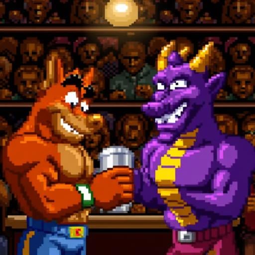 superpunchoutstyle,  crash bandicoot and spyro the dragon getting drunk in a bar by kftiger on Tensor.Art