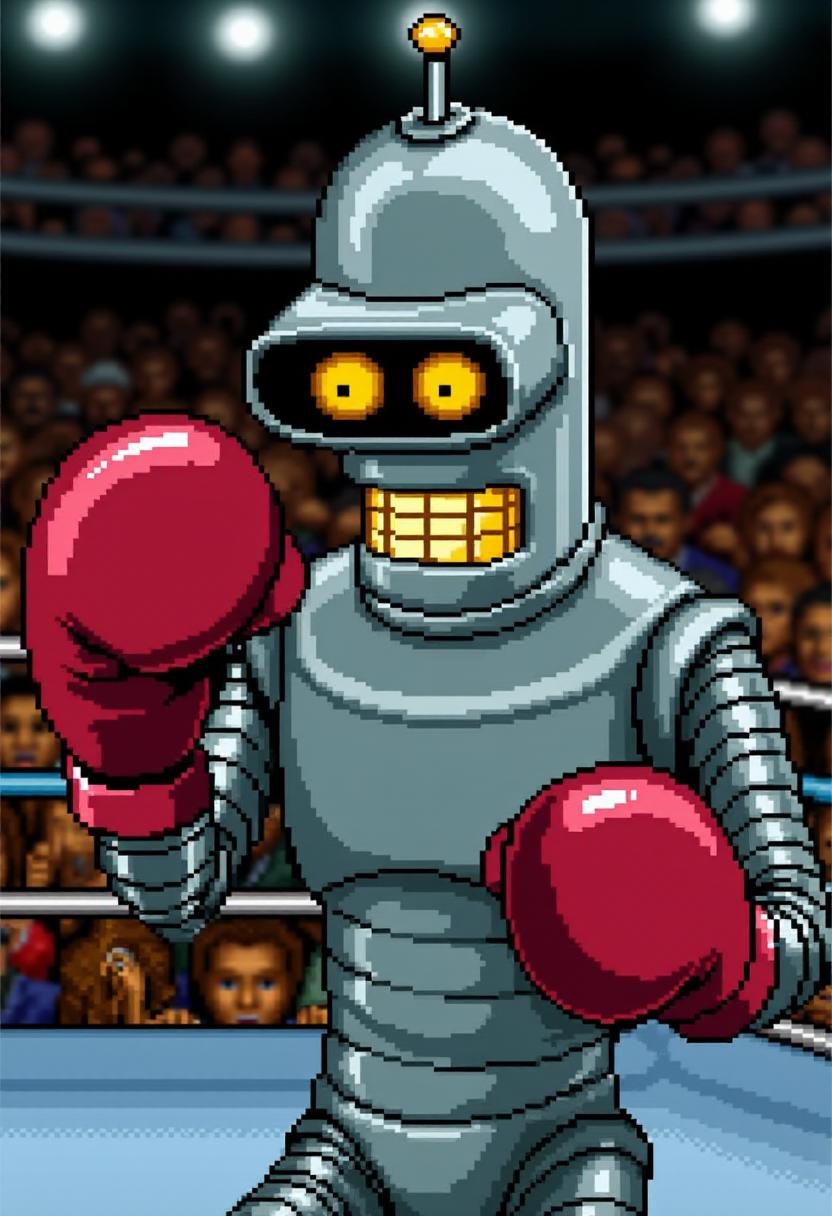 superpunchoutstyle,  Bender wearing boxing gloves. by kftiger on Tensor.Art