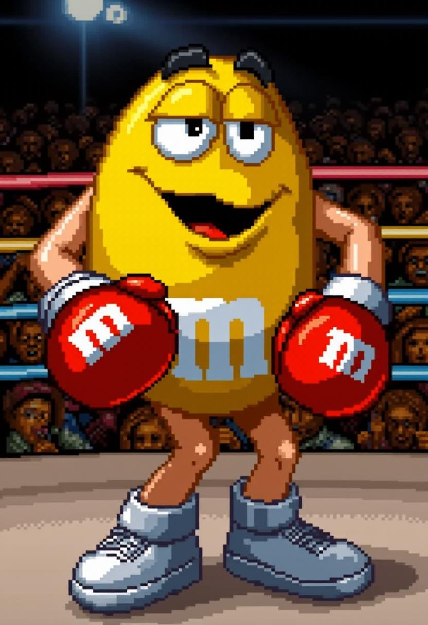 superpunchoutstyle,  M&M mascot wearing boxing gloves. by kftiger on Tensor.Art