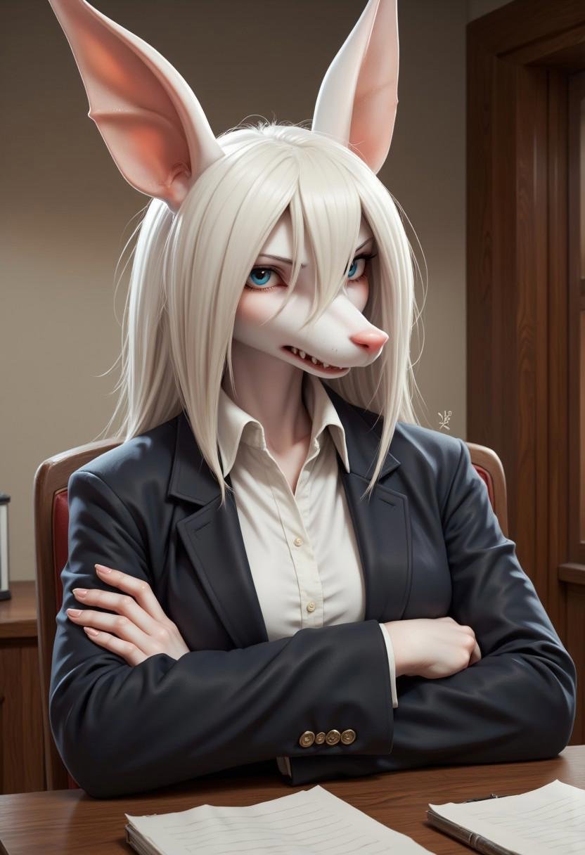 A photorealistic facial portrait of freyac,  rat girl with white fur,  angry by kftiger on Tensor.Art
