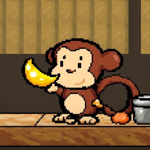 yoshislestyle,  a monkey eating a banana sitting at a table by kftiger on Tensor.Art