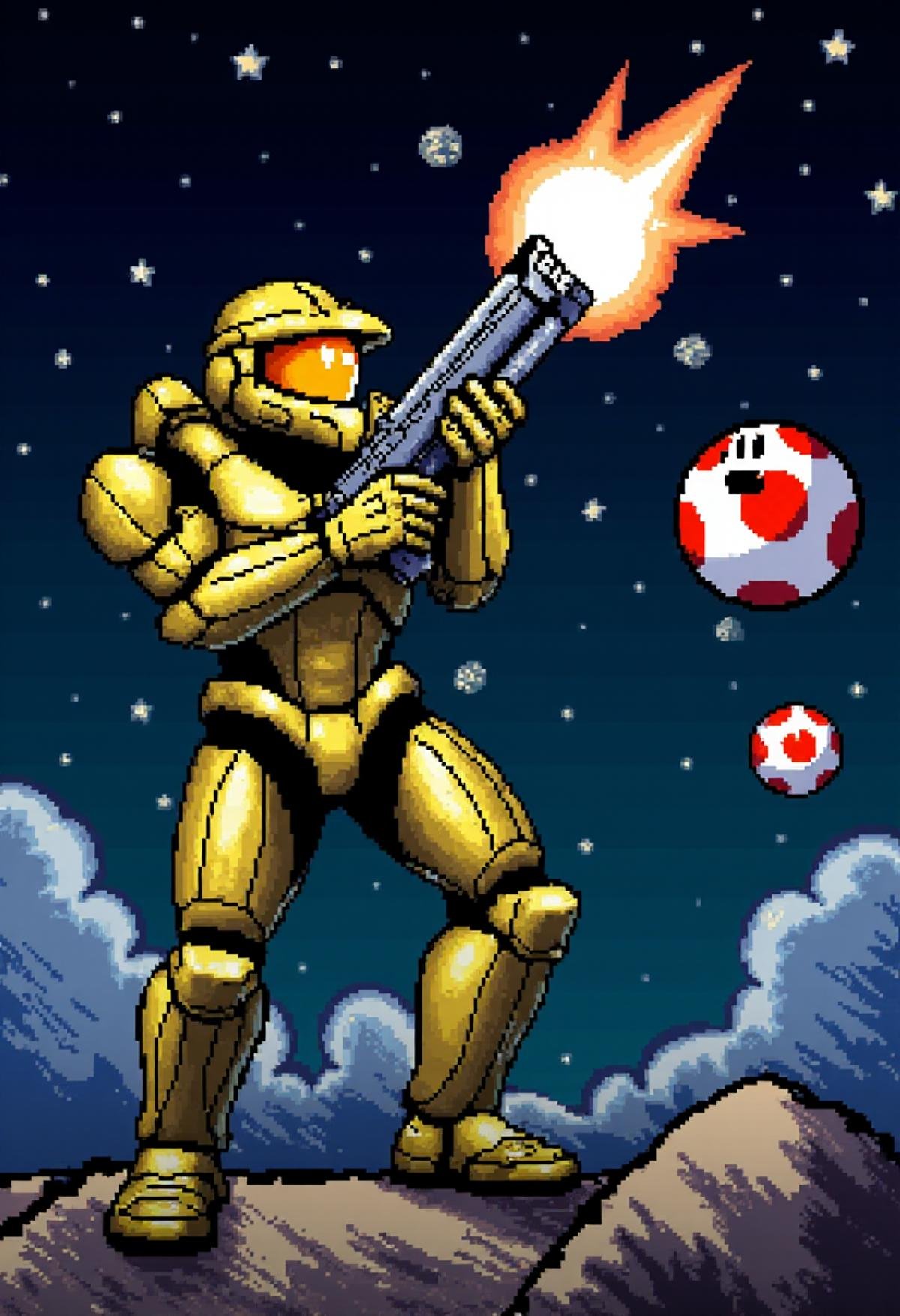yoshislestyle,  Master Chief shooting at aliens in space. by kftiger on Tensor.Art