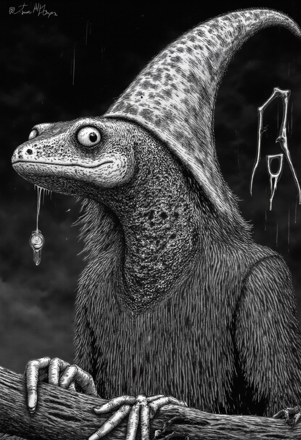 A lizard wizard in monochrome jitostyle. by kftiger on Tensor.Art