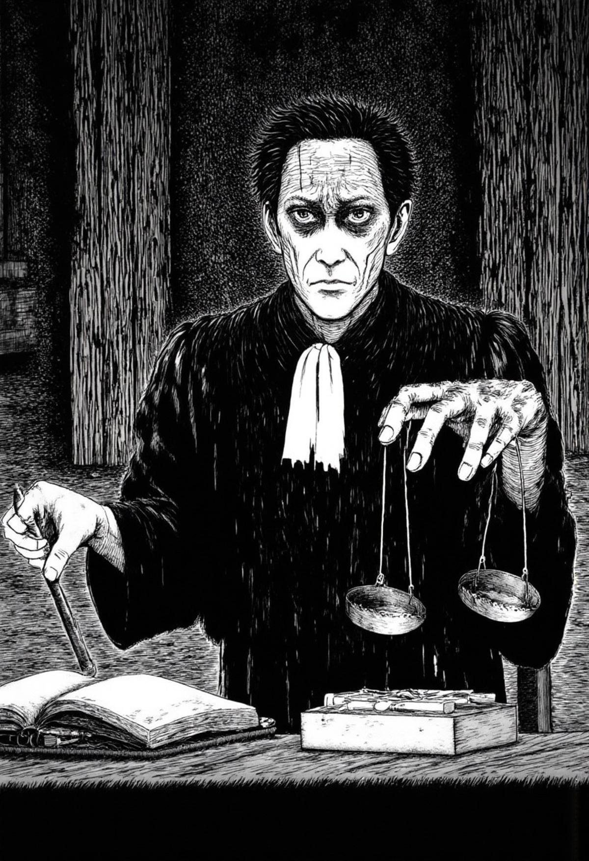 A judge wielding his gavel in monochrome jitostyle. by kftiger on Tensor.Art