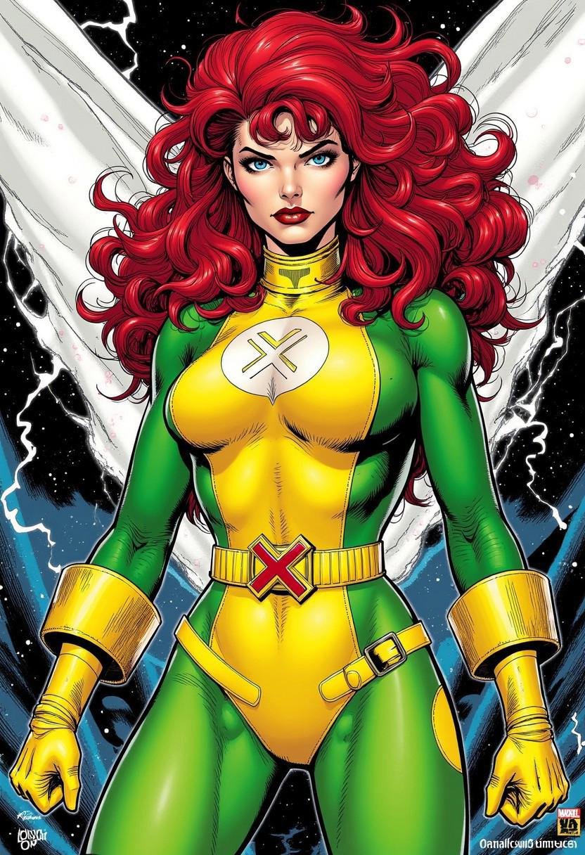 this is a vibrant digitally colored comic book cover illustration featuring rogue a character from the x-men series. the a...