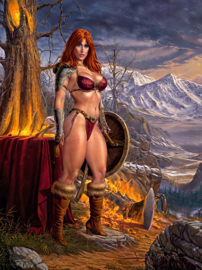 (((nude fantasy illustrations of by Elmore_Style_LX))) ,  standing pose,  Witches and warriors by Glamortica on Tensor.Art
