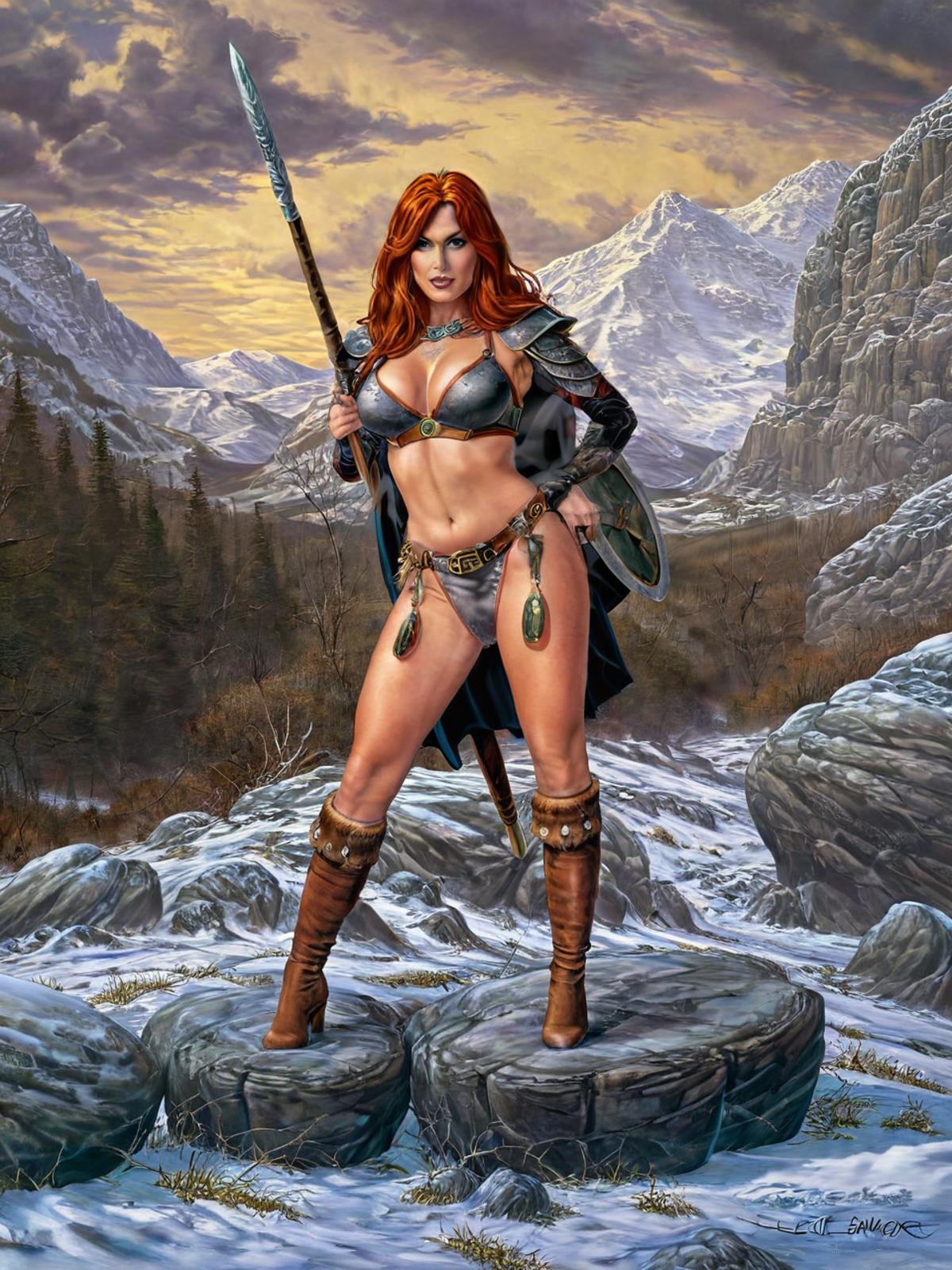 (((nude fantasy illustrations of by Elmore_Style_LX))) ,  standing pose,  Witches and warriors by Glamortica on Tensor.Art