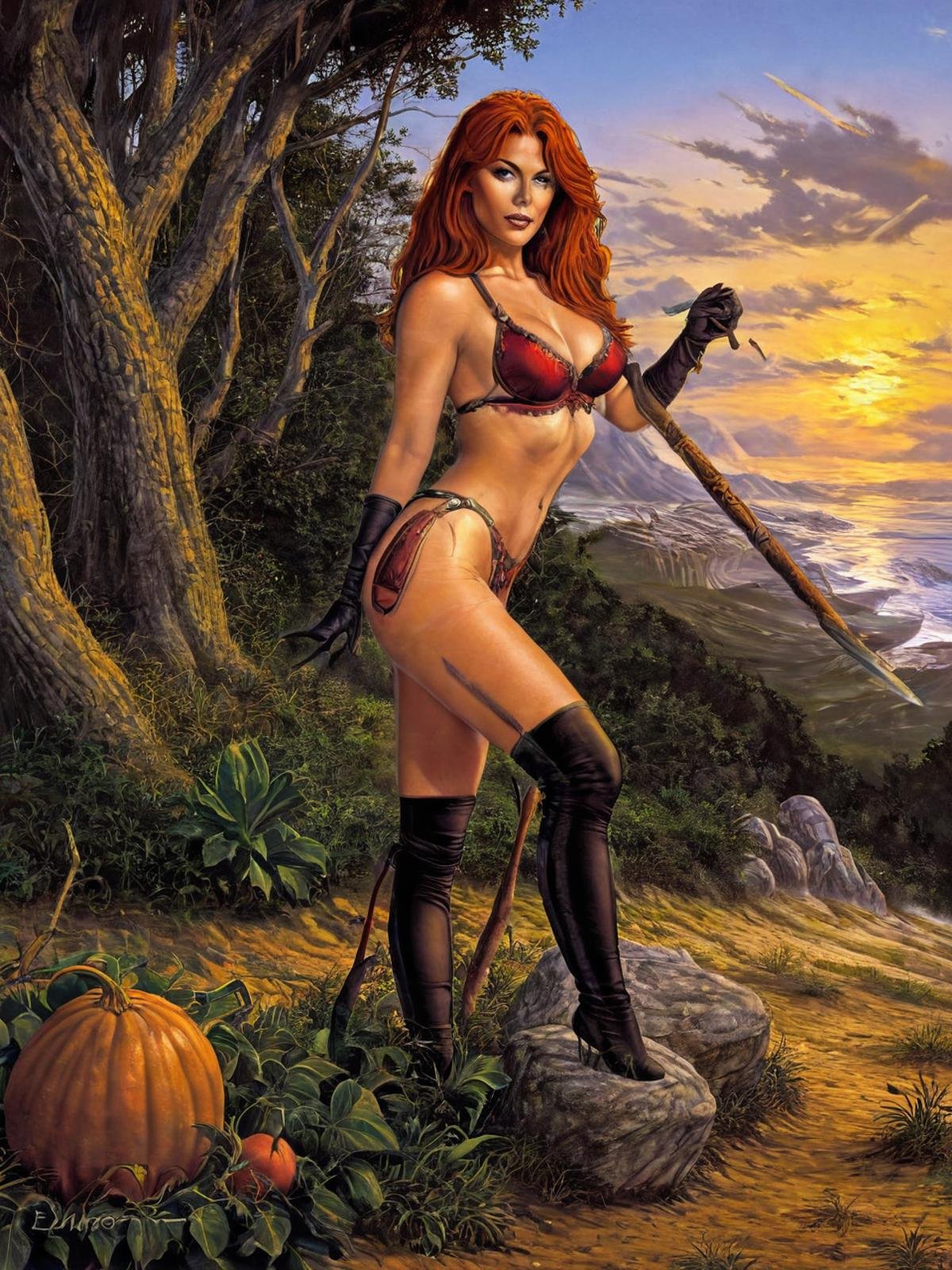 (((nude fantasy illustrations of by Elmore_Style_LX))) ,  standing pose,  Witches and warriors by Glamortica on Tensor.Art