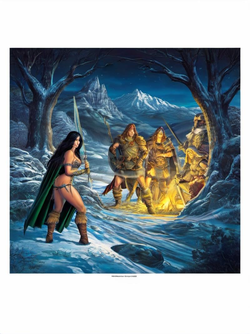 fantasy illustrations of by Elmore_Style_LX ,  Witches and warriors,  sexy by Glamortica on Tensor.Art