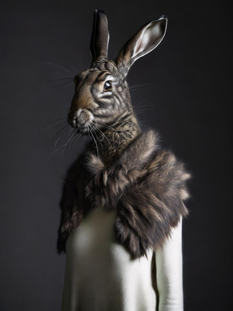 a rabbit wearing a sweater with a collar around it's neck by Kappa_Neuro on Tensor.Art
