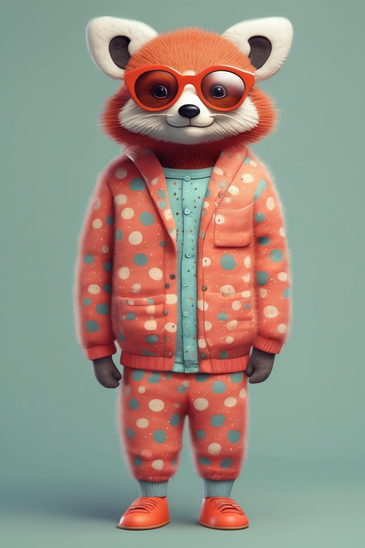 Dressed animals - [Anthropomorphic Hairy Red panda Bear with retro glasses and dot pijamas by Kappa_Neuro on Tensor.Art