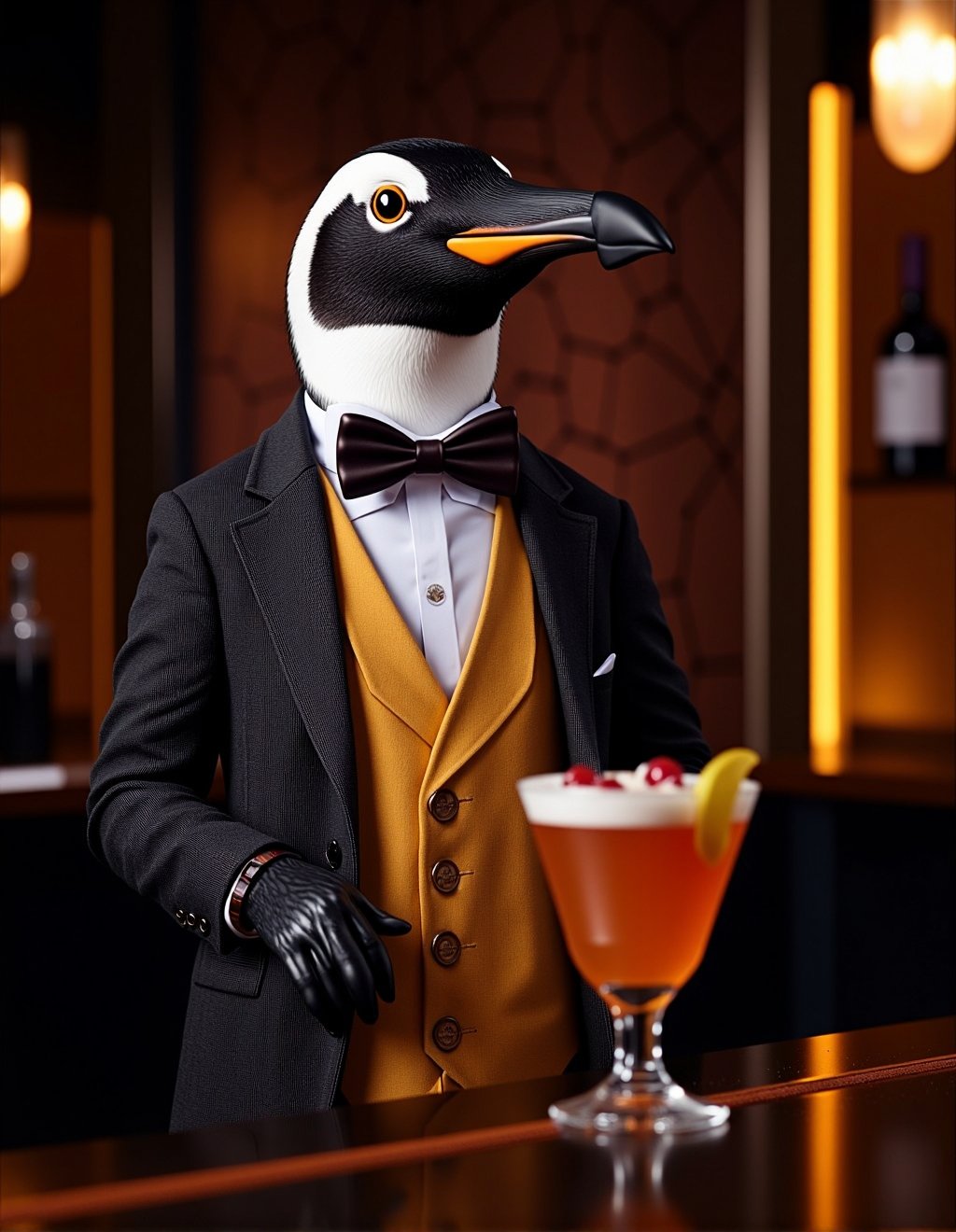Dressed Animals Style,  A dapper penguin,  sporting a bow tie and a tailored waistcoat by Kappa_Neuro on Tensor.Art