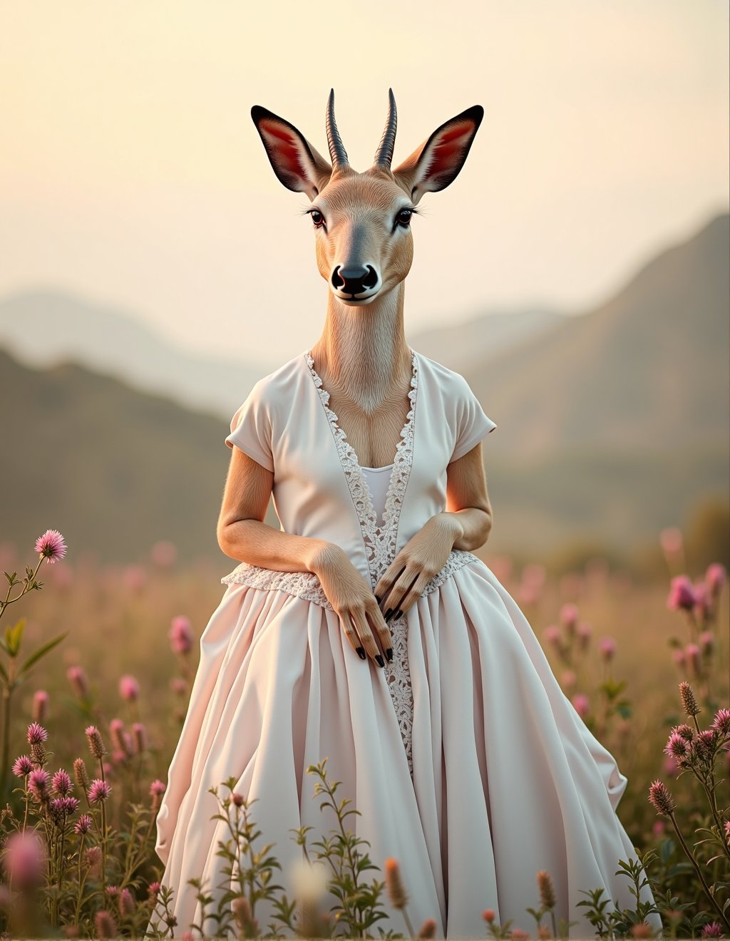 Dressed Animals Style,  A graceful deer,  elegantly dressed in a flowing by Kappa_Neuro on Tensor.Art