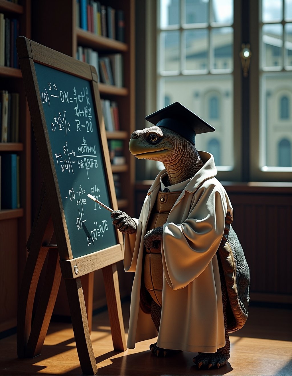 Dressed Animals Style,  A wise tortoise,  dressed in a professor's gown and mortarboard by Kappa_Neuro on Tensor.Art