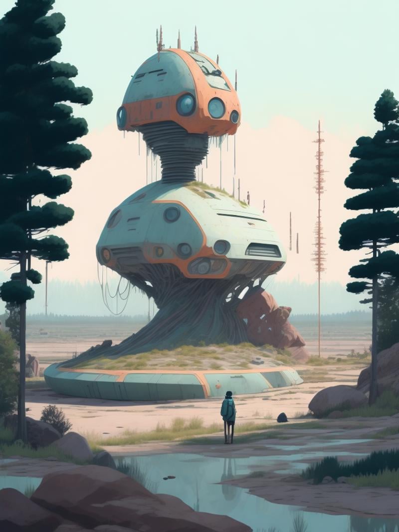 an artist's rendering of a futuristic landscape by Simon Stålenhag by Kappa_Neuro on Tensor.Art