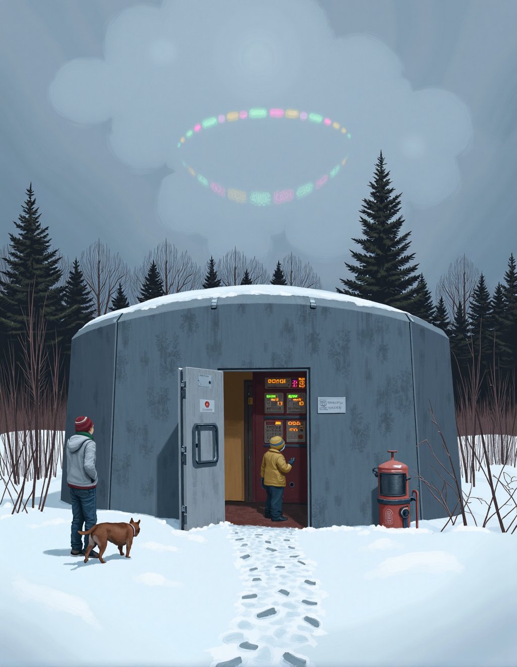 Simon Stalenhag Style,  talesfromtheloop,  Two children have discovered an abandoned research outpost while exploring wint...