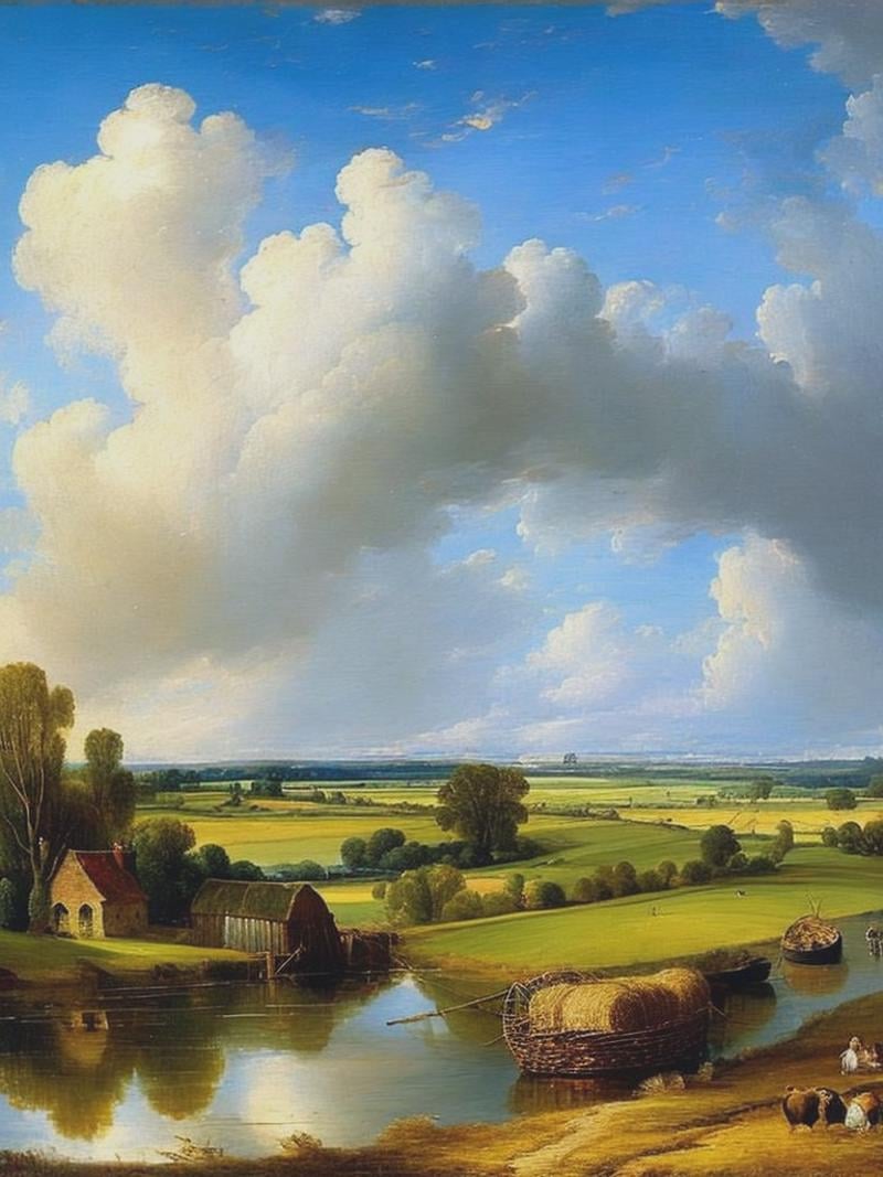view of the hay wain landscape painting,  style of John Constable by Kappa_Neuro on Tensor.Art