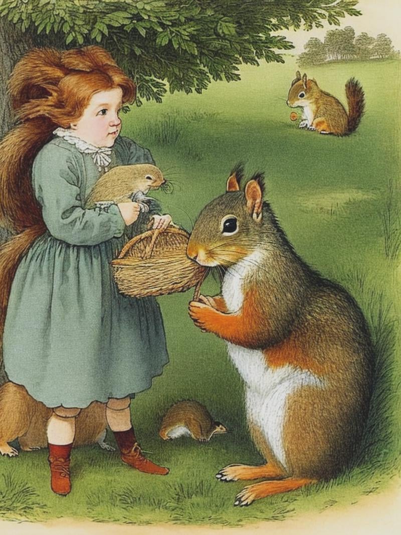 A few squirrels coughed,  Kate Greenaway style by Kappa_Neuro on Tensor.Art