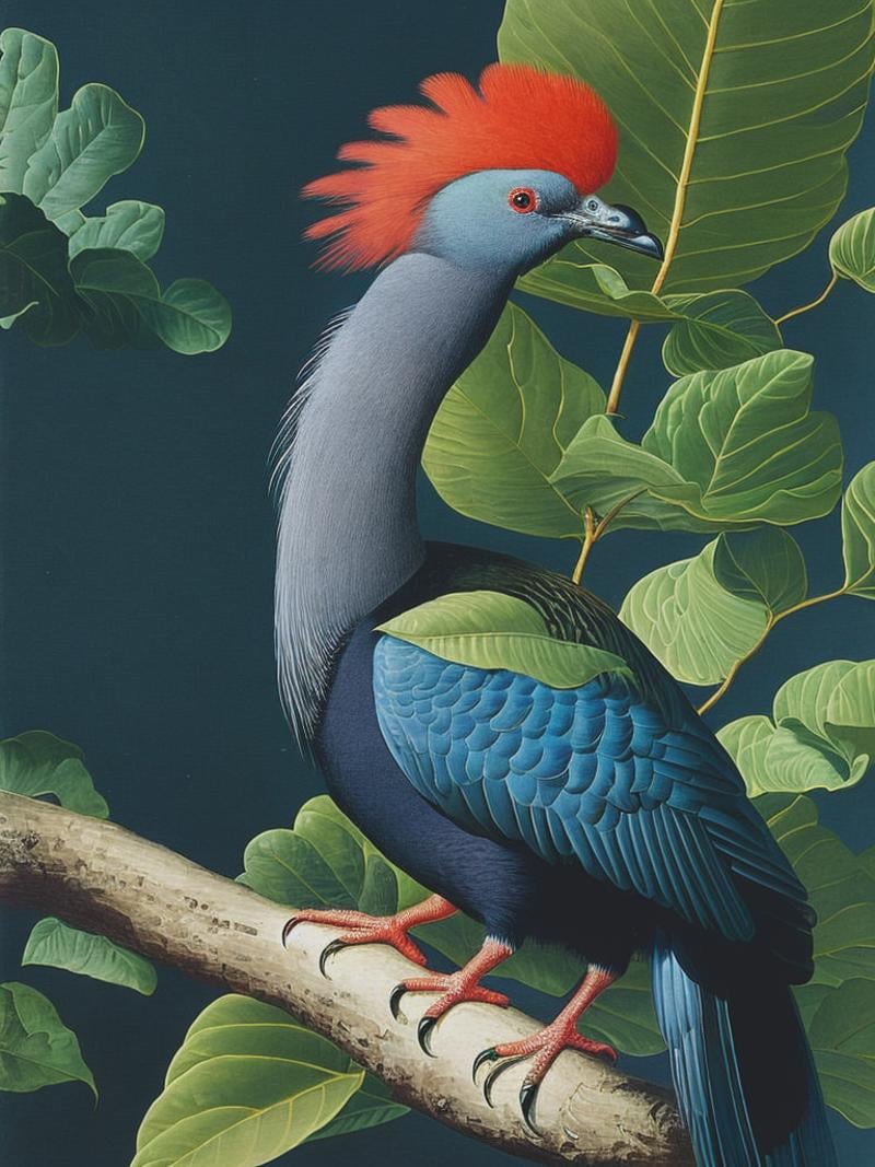 a Victoria Crowned Pigeon in the naturalist illustration style of john james audubon by Kappa_Neuro on Tensor.Art