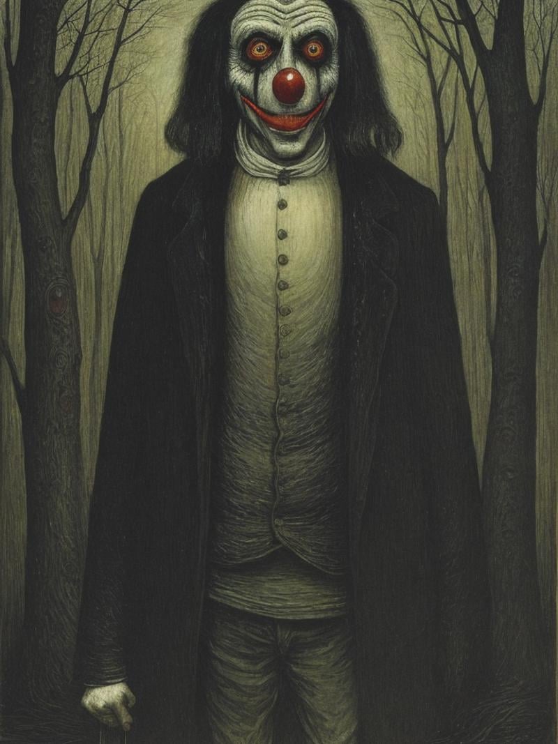 by Edward Munch,  by John Kenn Mortensen,  horror clown by Kappa_Neuro on Tensor.Art