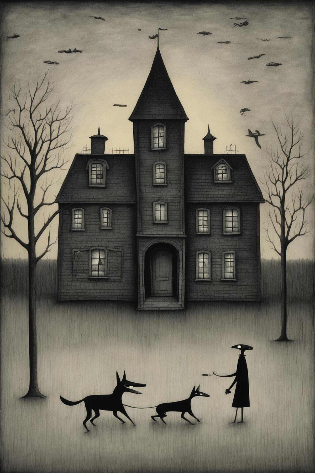 John Kenn Mortensen Style - Gertrude Abercrombie presents chasing shadows by Kappa_Neuro on Tensor.Art