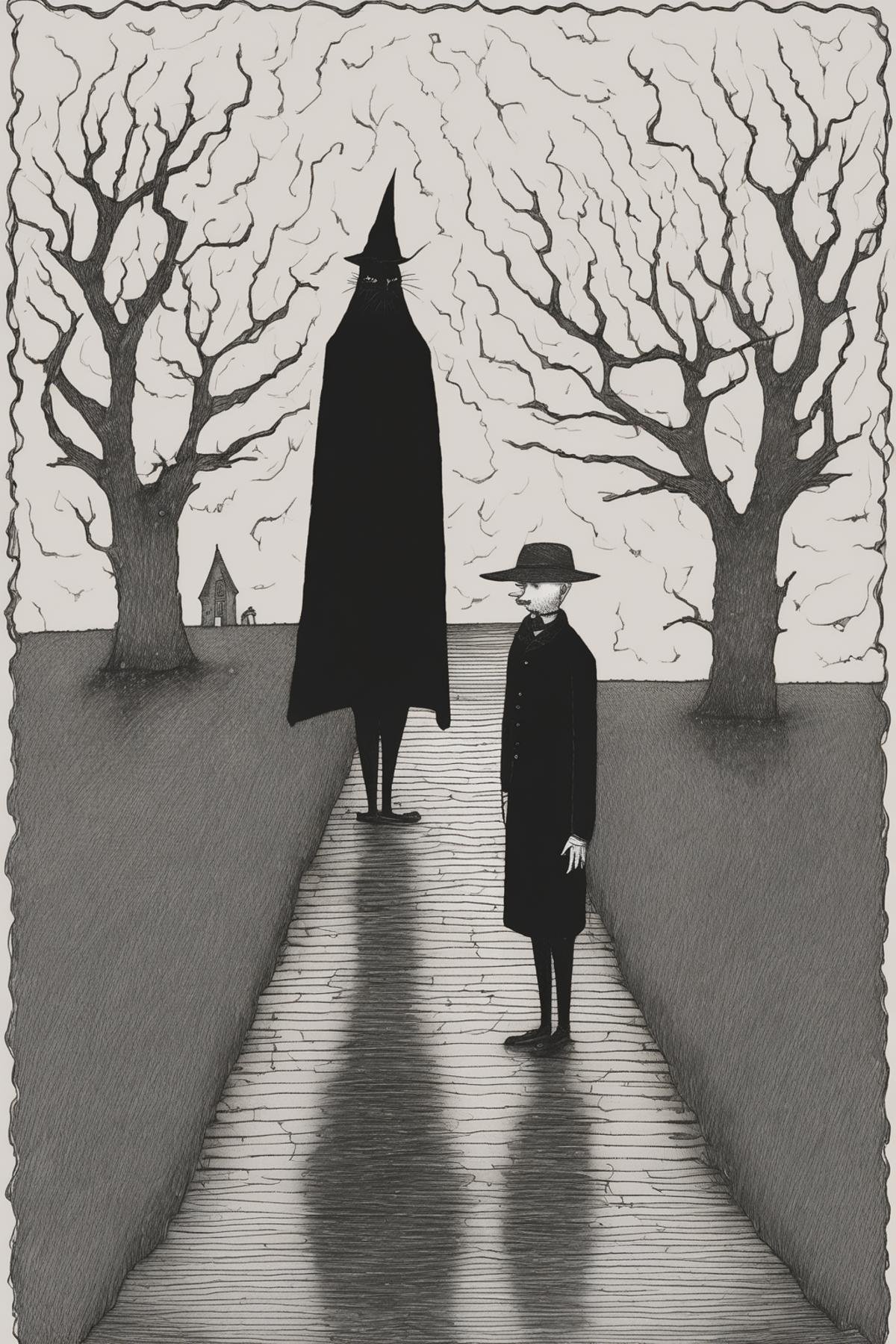 John Kenn Mortensen Style - a very simple symmetrical storm in the style of Edward Gorey by Kappa_Neuro on Tensor.Art