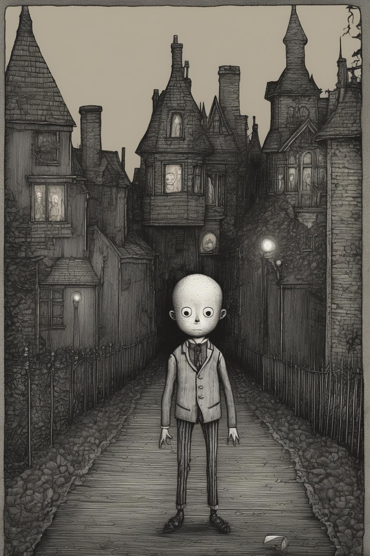 John Kenn Mortensen Style - a turn of the century creepy kid in the style of Edward gorey by Kappa_Neuro on Tensor.Art