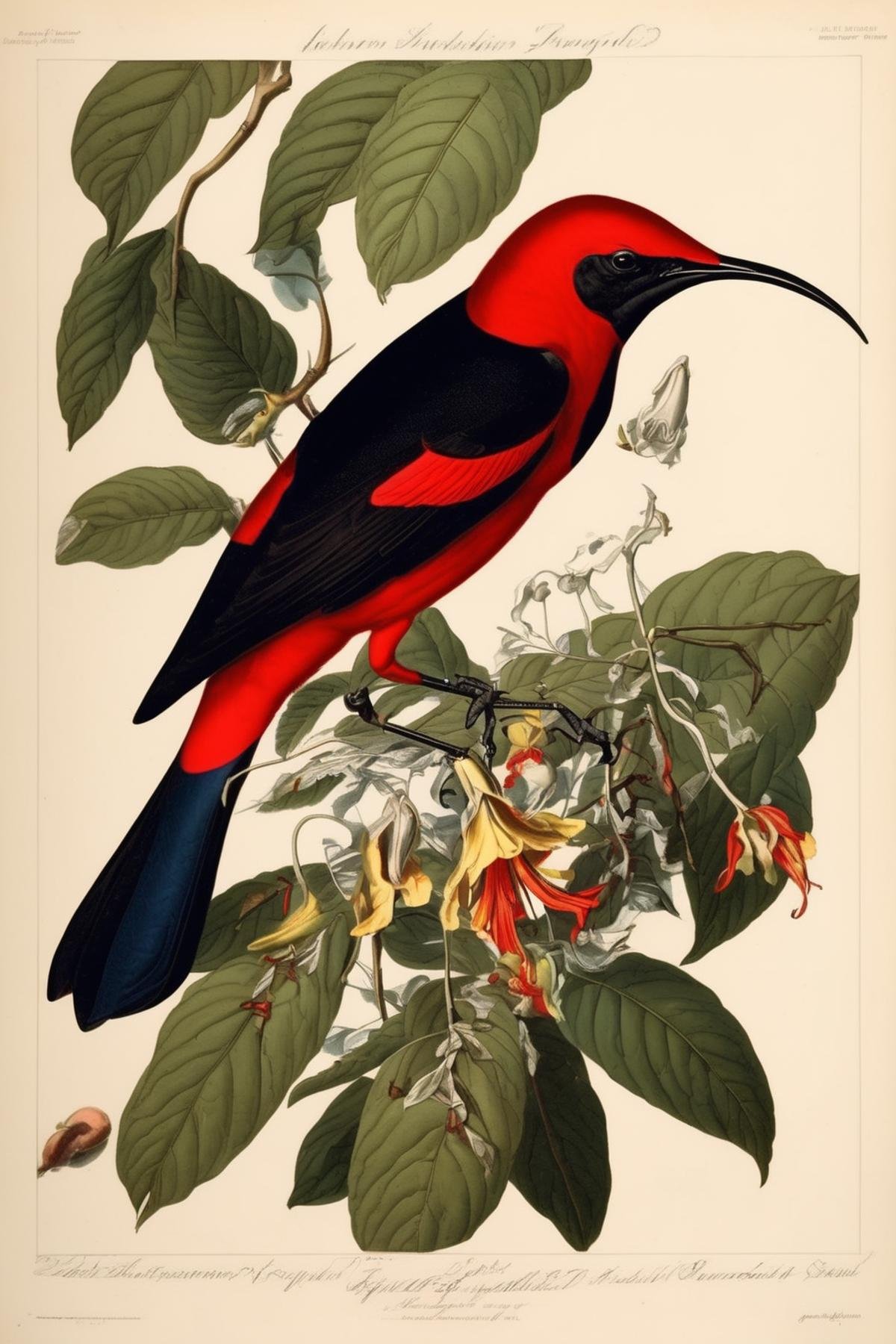 John James Audubon Style - a Crimson Sunbird in the naturalist illustration style of john james audubon by Kappa_Neuro on...