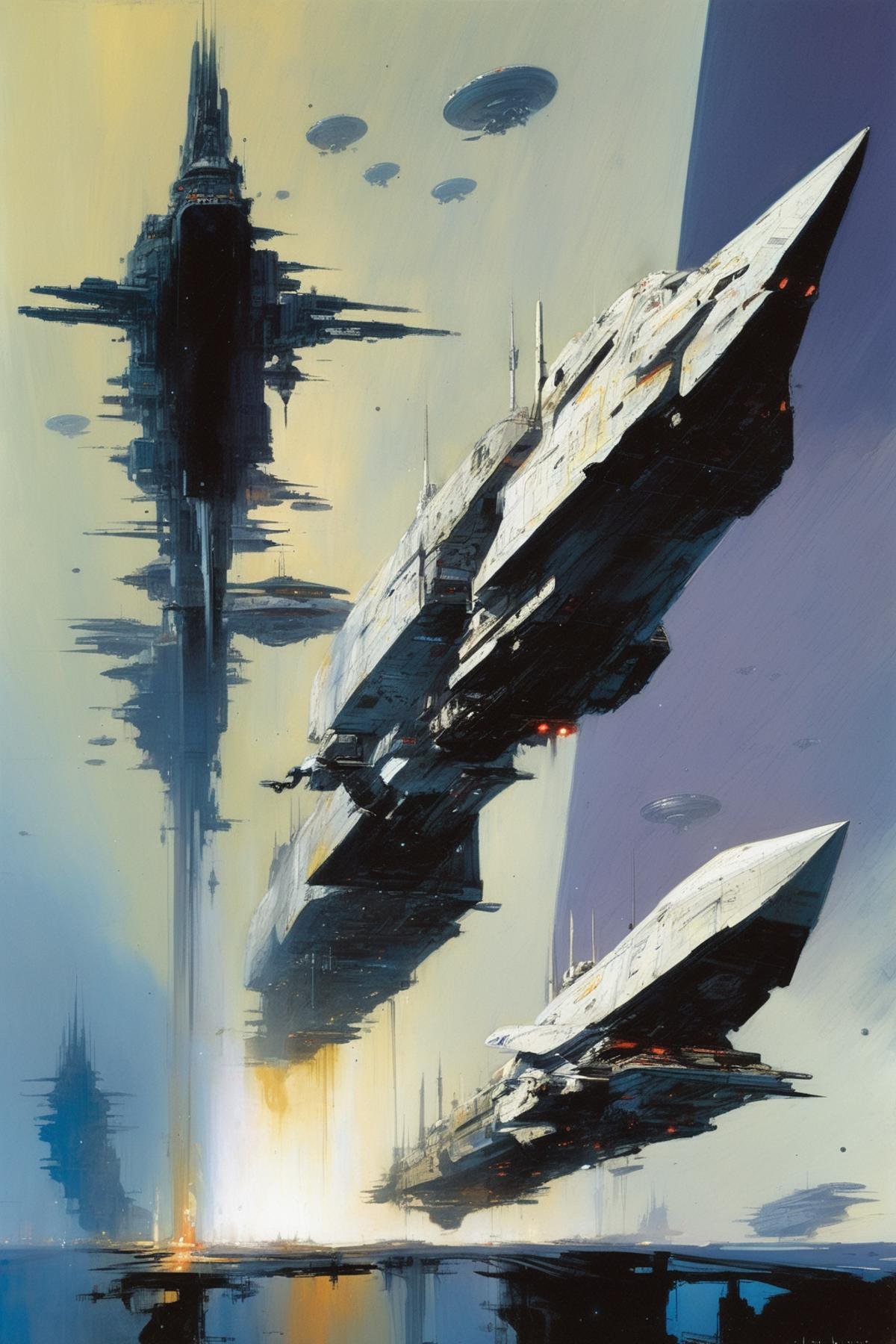 John Harris Style - john berkey spaceships going warp by Kappa_Neuro on Tensor.Art