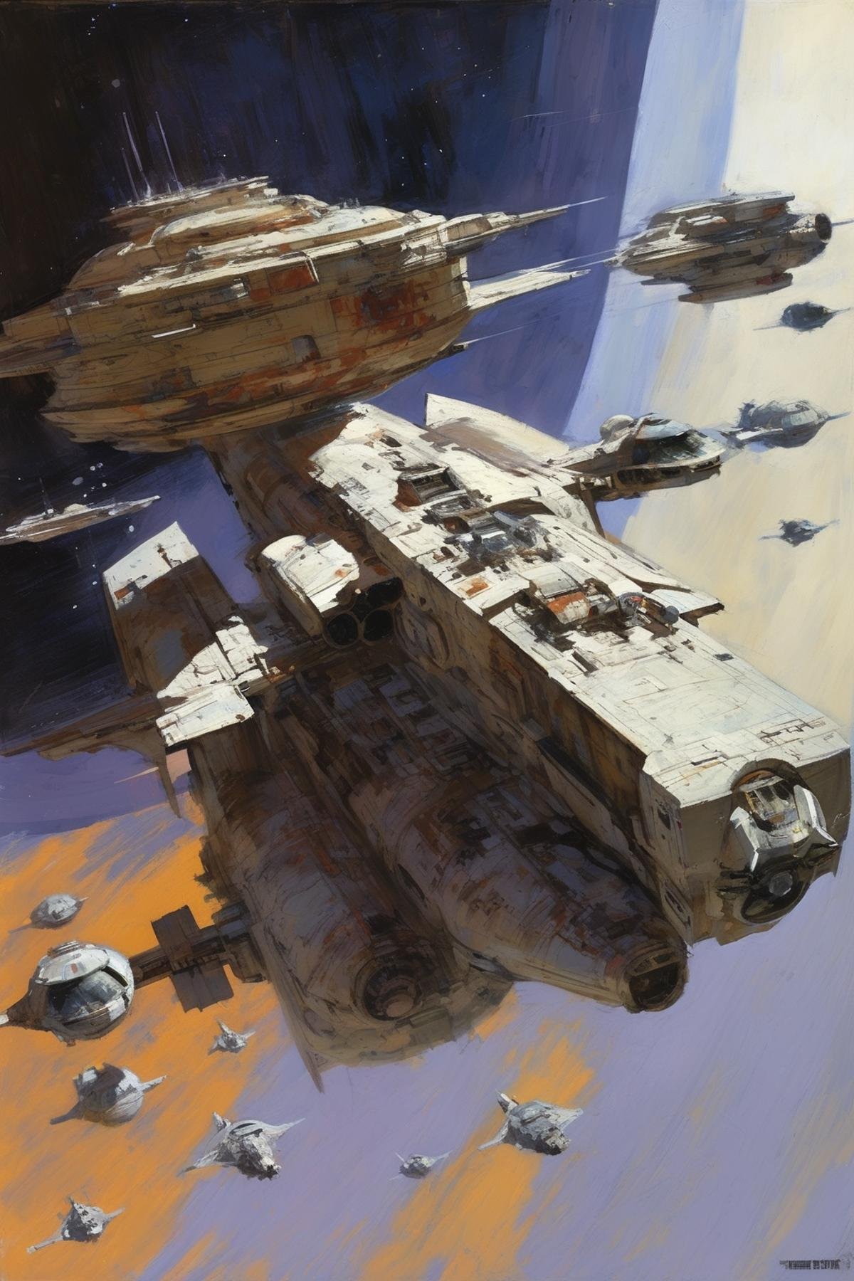 John Harris Style - Star wars style space freighters style of Dean Cornwell by Kappa_Neuro on Tensor.Art