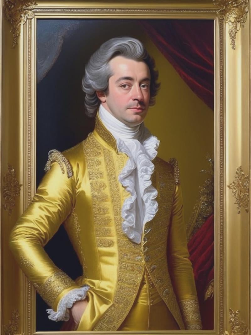 a painting of a man in a golden outfit,  a detailed painting by Allan Ramsay,  trending on instagram by Kappa_Neuro on Ten...