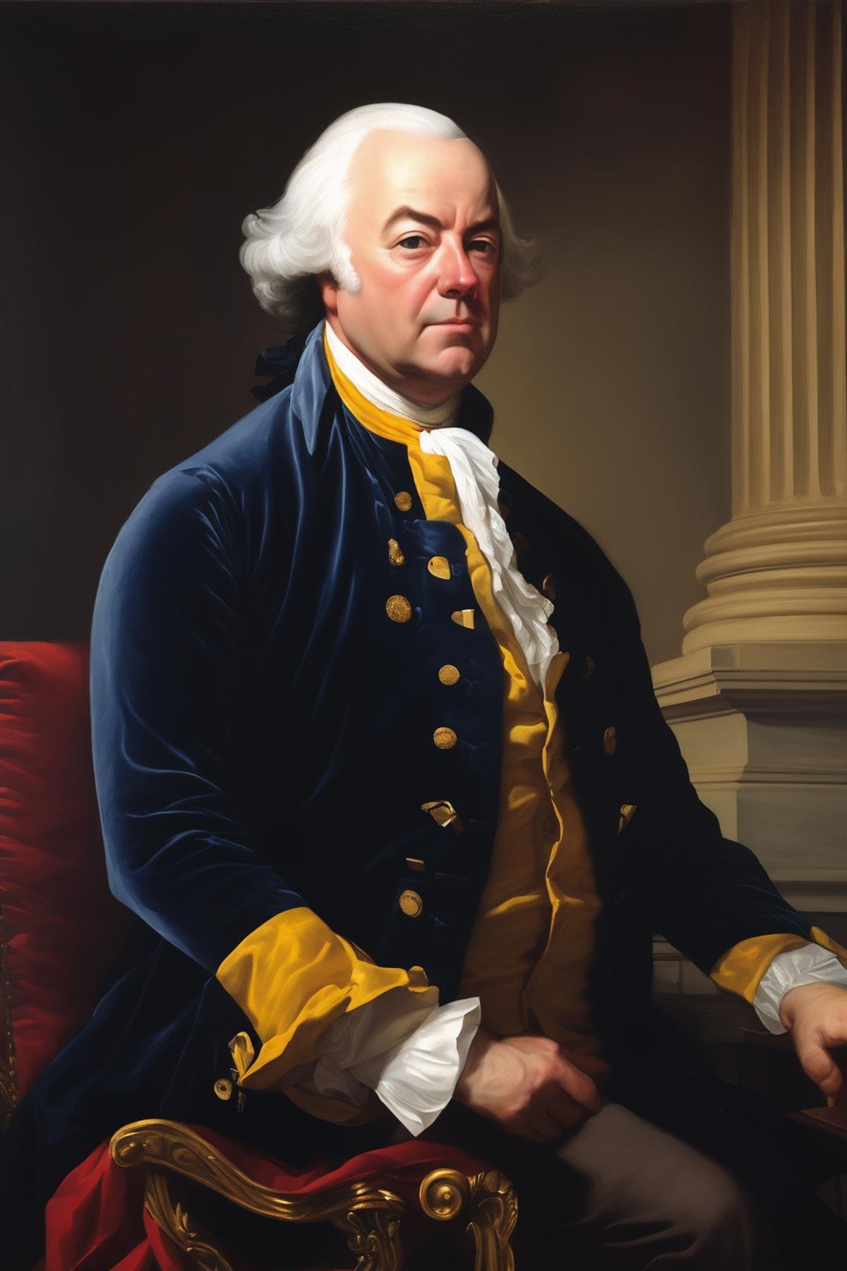 John Singleton Copley Style - A historical painting or portrait of John Adams,  capturing his dignified and authoritative...