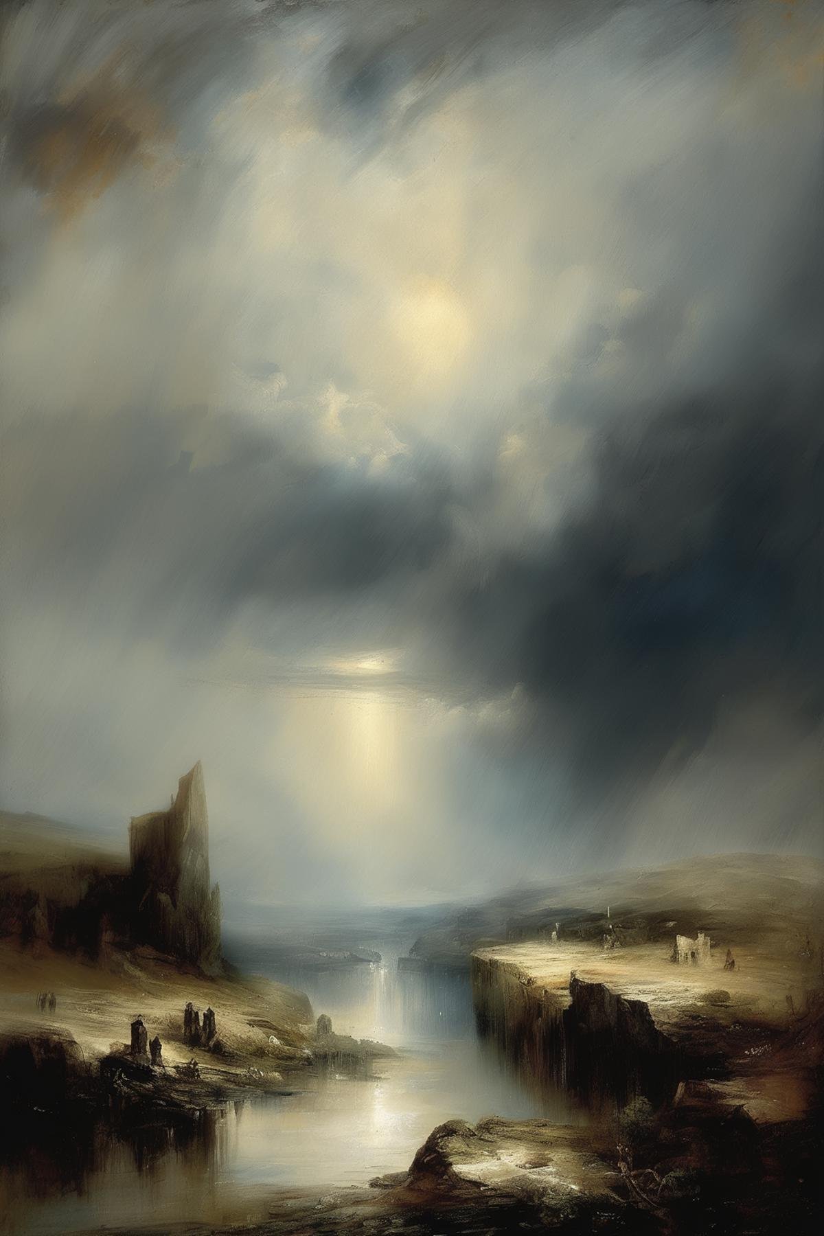 John Martin Style - rainin 20 century landscape in Joseph Mallord William Turner oil paiting style in cold tone by Kappa_N...