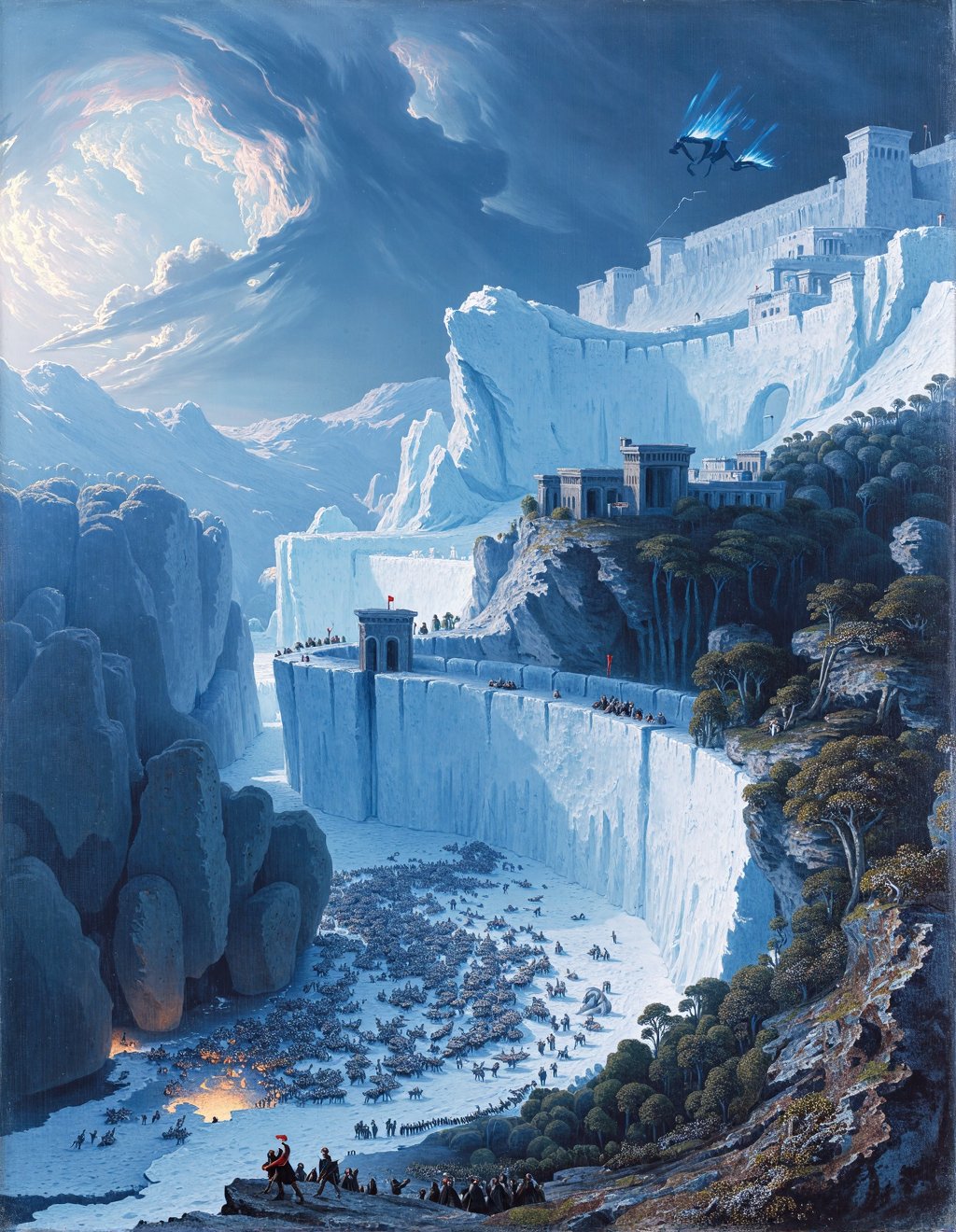 John Martin Style,  The Wall in Game of Thrones appears as a colossal ice barrier stretching beyond comprehension,  its to...