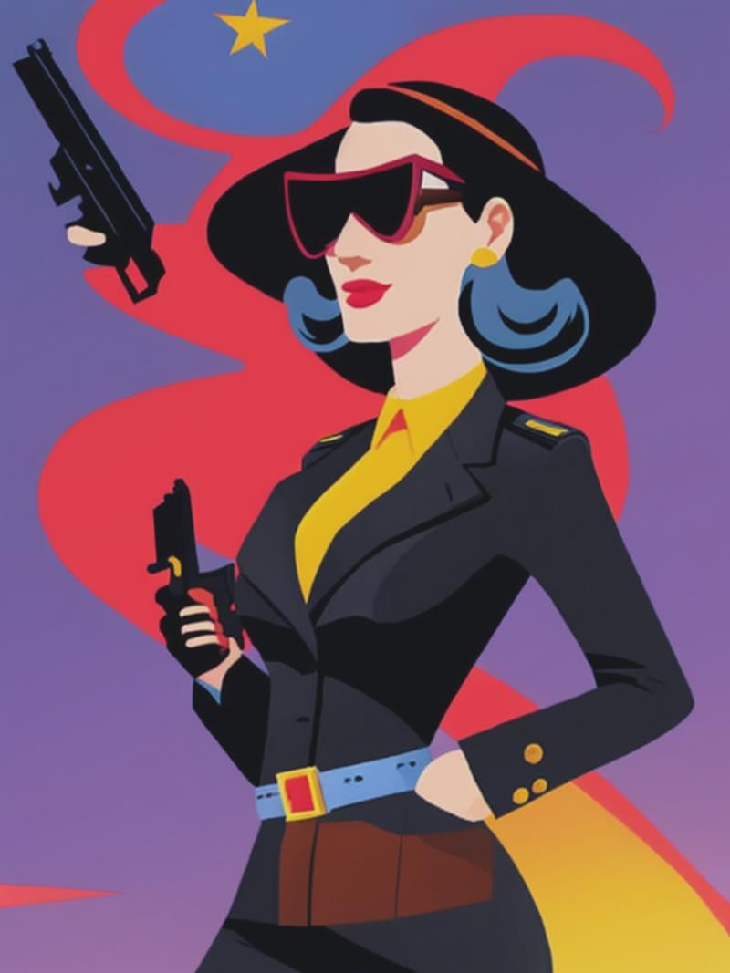 A female spy holding a gun,  by Josh Agle by Kappa_Neuro on Tensor.Art