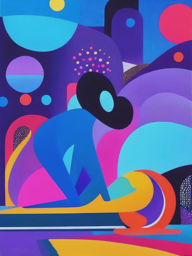 art by josh agle in blues and purples by Kappa_Neuro on Tensor.Art