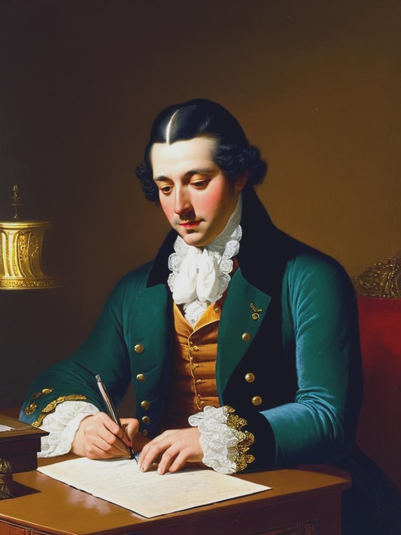 man writing a letter at a desk in the 1700s by Kappa_Neuro on Tensor.Art