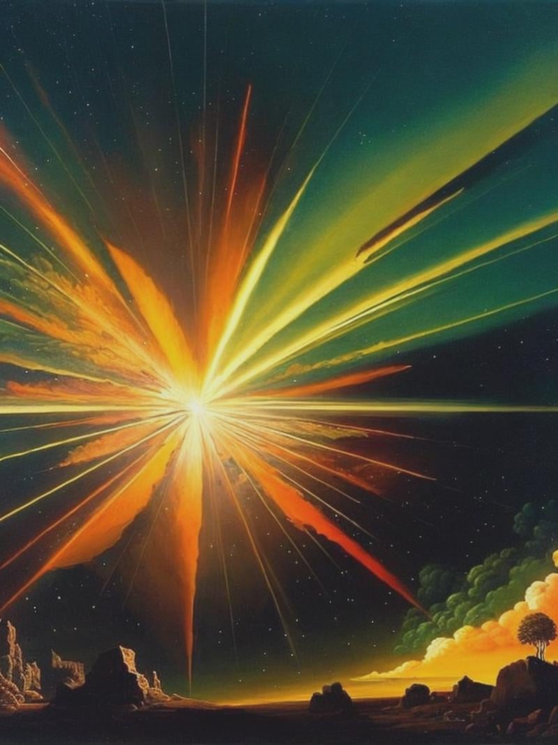 the start of the universe,  on a big explosion,  with a human intelligence touch and starts forming using Joseph Wright of...
